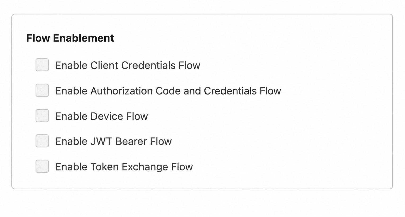 Salesforce External Client App Flow Enablement settings with unused OAuth flows disabled