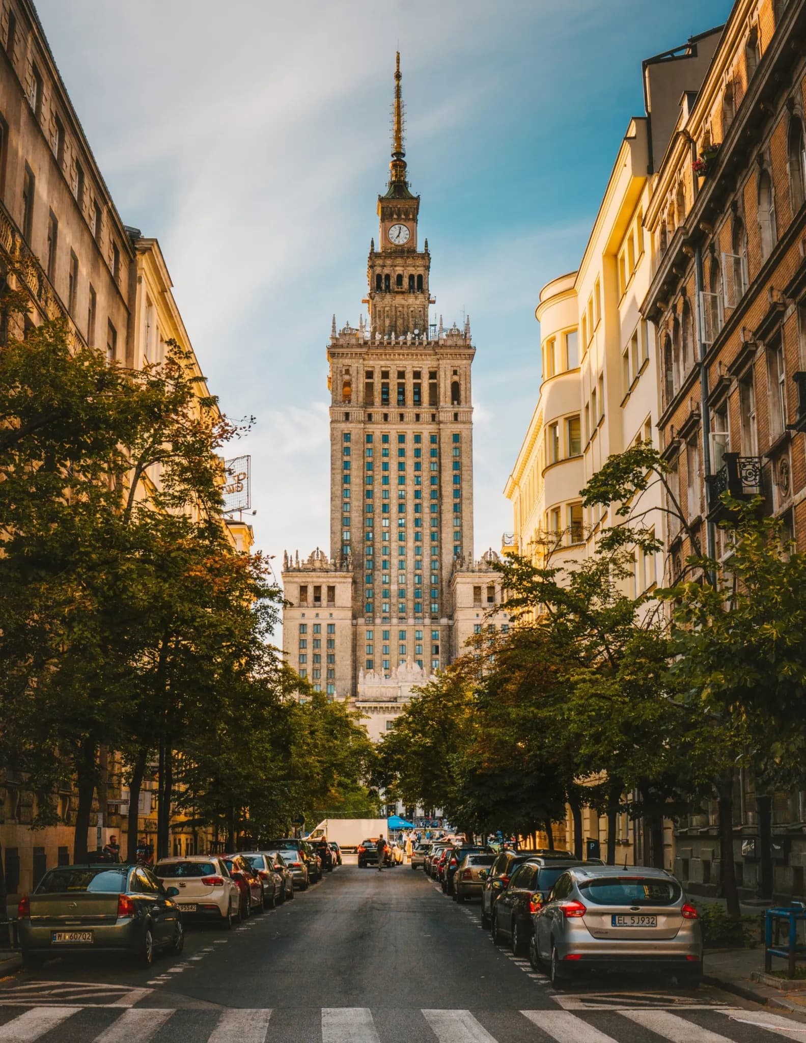 Palace of Culture and Science in Warsaw seen from a city street